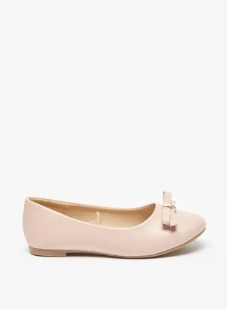 Girls Slip On Round Toe Ballerina Shoes With Bow Accent By Shoexpress 