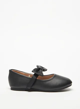 Girls Bow Accented Mary Jane Shoes with Hook and Loop Closure 