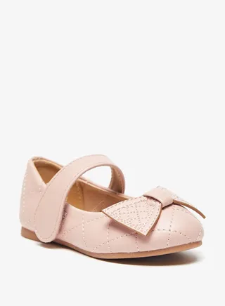 Bow Accented Mary Jane Shoes with Hook and Loop Closure 