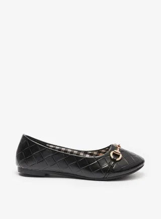 Girls Textured Ballerina Shoes with Metallic Accent 