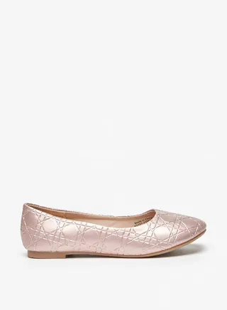 Girl's Textured Slip-On Round Toe Ballerina Shoes Ramadan Collection 