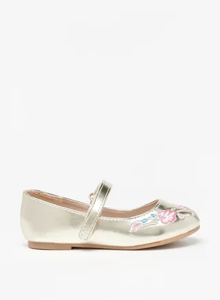 Girl's Embroidered Ballerinas with Hook and Loop Closure 