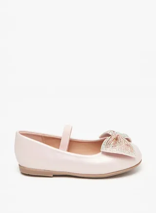 Girl's Bow Embellished Ballerina With Elasticated Strap 