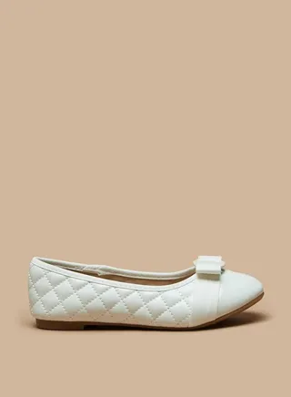 Girl's Bow Accent Slip-On Round Toe Ballerina Shoes 