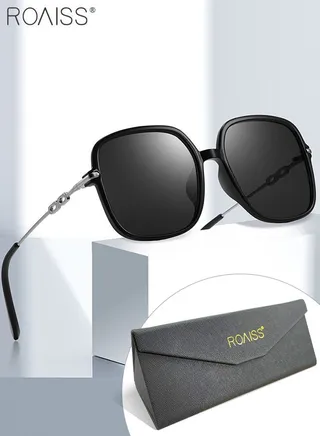Women's Square Sunglasses, UV400 Protection Sun Glasses with Silver Metal Temples, Oversize Fashion Anti-glare Sun Shades for Women with Glasses Case, 54mm 