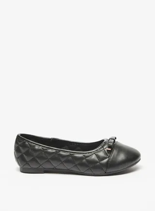 Girls Slip On Textured Ballerina Shoes With Bow Accent By Shoexpress 