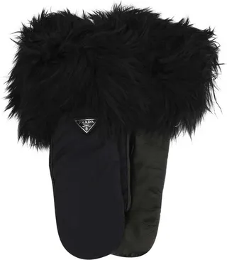 Prada Logo Plaque Fax Fur Gloves