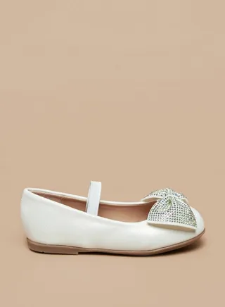 Girl's Bow Embellished Ballerina With Elasticated Strap 