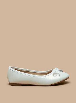 Girl's Bow Accent Slip-On Round Toe Ballerina Shoes 