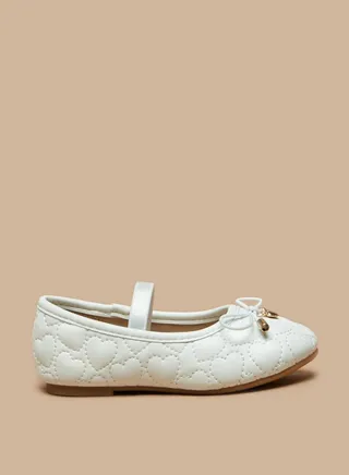 Girl's Stitch Detailed Mary Jane Shoes with Bow Accent 