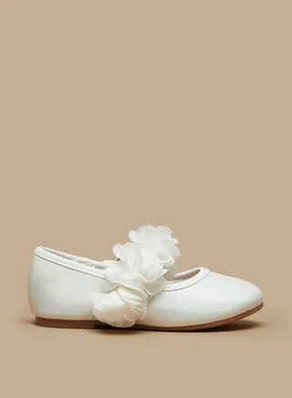 Textured Round Toe Ballerina Shoes with Hook and Loop Closure 