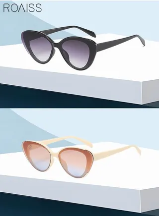 2 Pack Women's Cat Eye Sunglasses UV400 Protection Sun Glasses Fashion Eyewear for Ladies Party Street Photography 65mm 