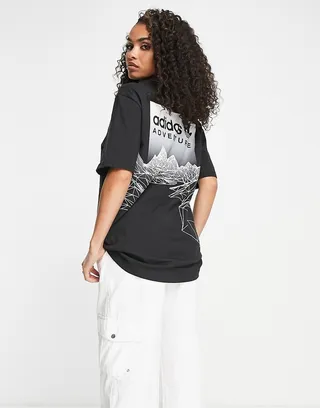 adidas Originals Adventure mountain boyfriend fit t-shirt in black