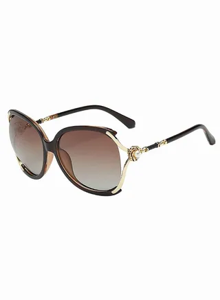 Women's Butterfly Polarized Sunglasses UV400 Protection Sun Glasses with Metal Frame Decorated with Faux Pearl for Women with Glasses Case 61mm 