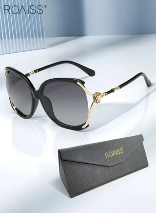 Women's Butterfly Polarized Sunglasses UV400 Protection Sun Glasses with Metal Frame Decorated with Faux Pearl for Women with Glasses Case 61mm Black 