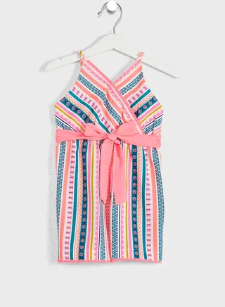Nauti Nati Girls Pink Blue Printed Jumpsuit 
