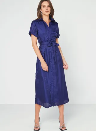 Belted Long Shirt Dress