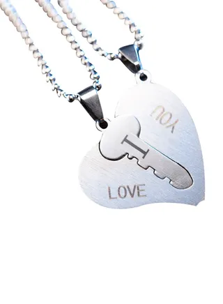Engrave I Love You Matching Hearts Key Couple Necklaces Set 