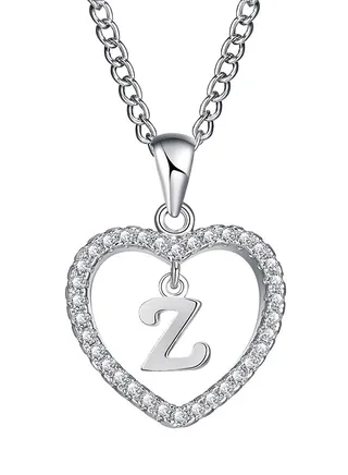 Concise Hollowed Heart Alphabet Chain Pendant 