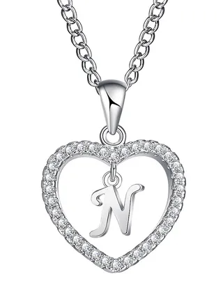 Concise Hollowed Heart Alphabet Chain Pendant 