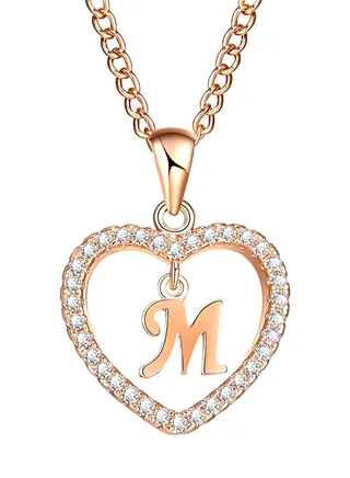 Concise Hollowed Heart Alphabet Pendant Necklace 