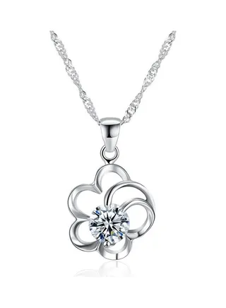 S925 Sterling Silver Crystal Studded Pendant Necklace 