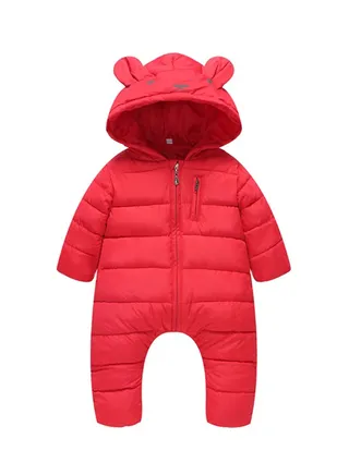 Long Sleeves Hooded Thick Romper Red 