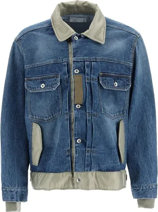 Sacai Denim Jacket With Nylon Inserts