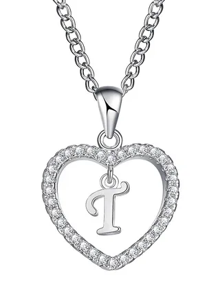 Concise Hollowed Heart Alphabet Chain Pendant 