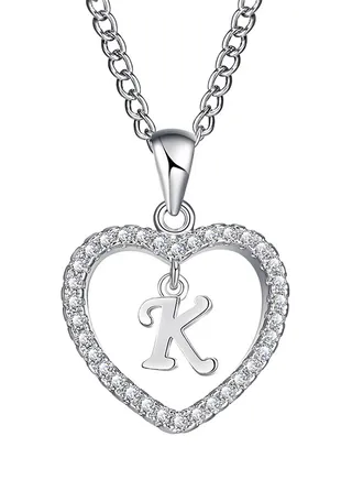 Concise Hollowed Heart Alphabet Chain Pendant 