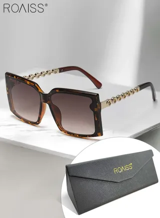 Women's Square Sunglasses, UV400 Protection Sun Glasses with Stylish Temples, Oversize Fashion Anti-glare Sun Shades for Women with Glasses Case, 60mm, Tortoiseshell 