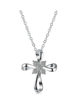 Rhodium Plated Ziron Studded Pendant Necklace 
