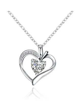 Rhodium Plated Ziron Studded Pendant Necklace 