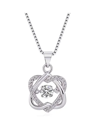 Rhodium Plated Ziron Studded Pendant Necklace 