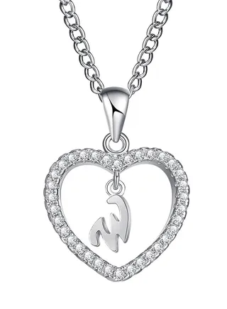 Concise Hollowed Heart Alphabet Chain Pendant 