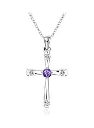 Rhodium Plated Ziron Studded Pendant Necklace 
