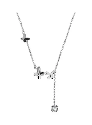 Rhodium Plated Ziron Studded Pendant Necklace 