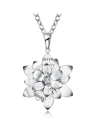 Rhodium Plated Ziron Studded Pendant Necklace 
