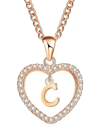Concise Hollowed Heart Alphabet Pendant Necklace 