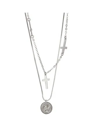 Rhodium Plated Ziron Studded Pendant Necklace 
