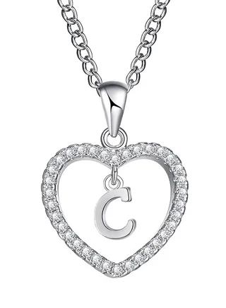 Concise Hollowed Heart Alphabet Chain Pendant 