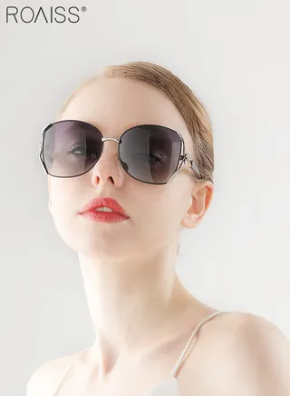 Women's Polarized Butterfly Sunglasses, UV400 Protection Sun Glasses with Black Gold Frame Decorated with Flower Pattern, Fashion Anti-glare Sun Shades for Women with Glasses Case, 61mm 
