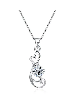 S925 Sterling Silver Crystal Studded Pendant Necklace 