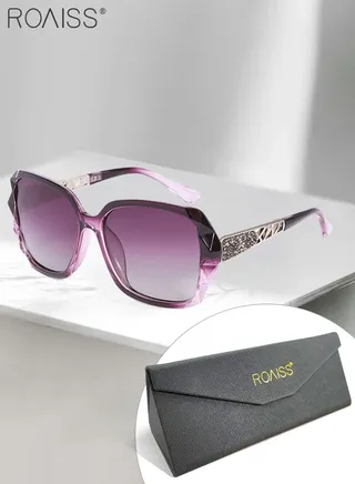 Women's Oversized Polarized Butterfly Sunglasses, UV400 Protection Sun Glasses with Rhinestones Decoration, Fashion Anti-Glare Sun Shades with Glasses Case for Shopping Party Travel 65mm 