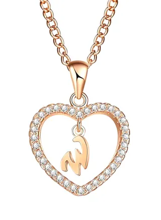 Concise Hollowed Heart Alphabet Pendant Necklace 