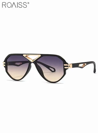 Women's Retro Aviator Sunglasses UV400 Protection Sun Glasses with Black Hollow Frame Fashion Anti-glare Sun Shades for Women with Glasses Case 55mm 