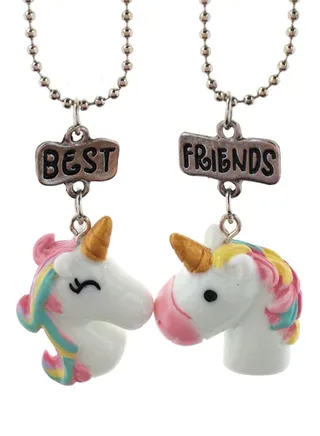 2-Piece Unicorn Best Friends Letter Pendant Necklace 