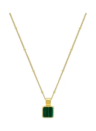 Square Green Stone Pendant Necklace 
