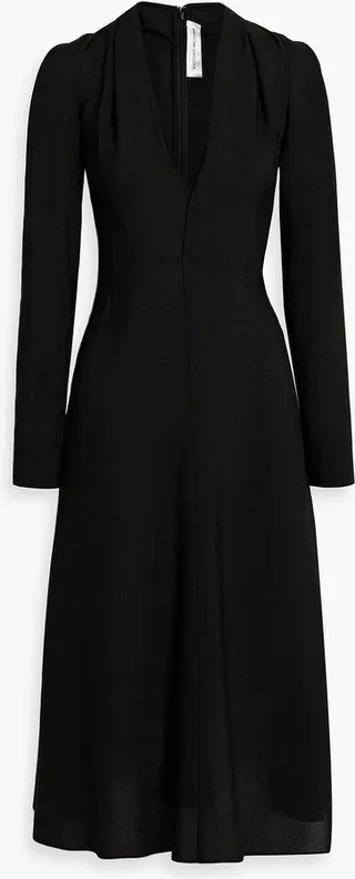 Cold-shoulder pleated crepe midi dress