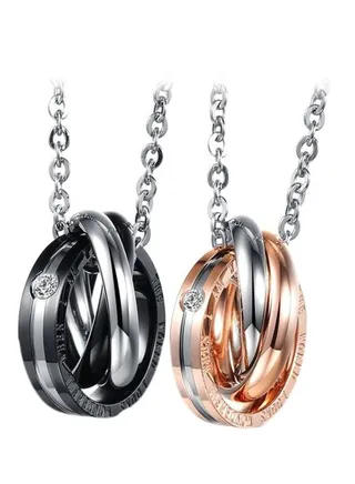 2-Piece Stainless Steel Double Ring Pendant Necklace 